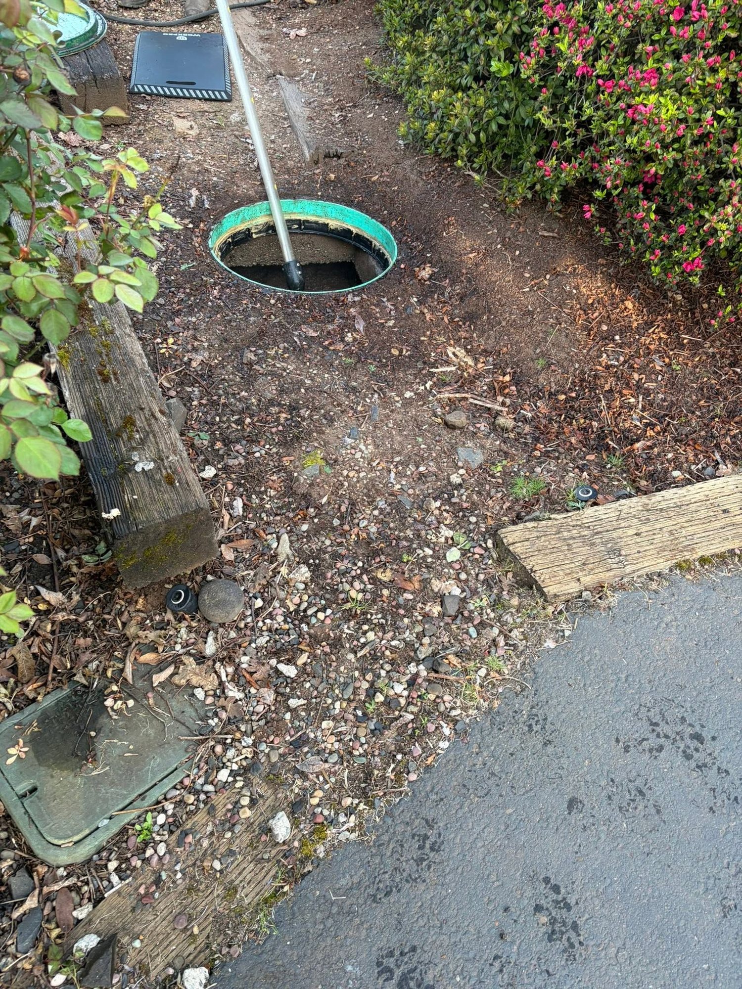 Septic tank access opened for inspection