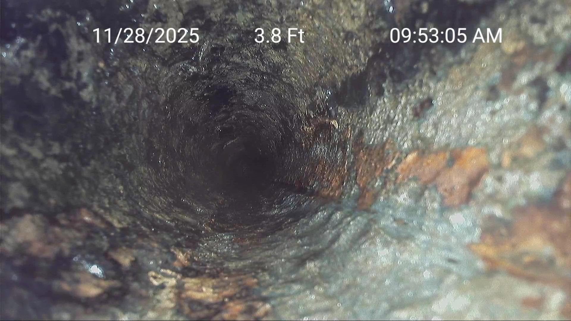 Inside view of a sewer or septic line during camera inspection